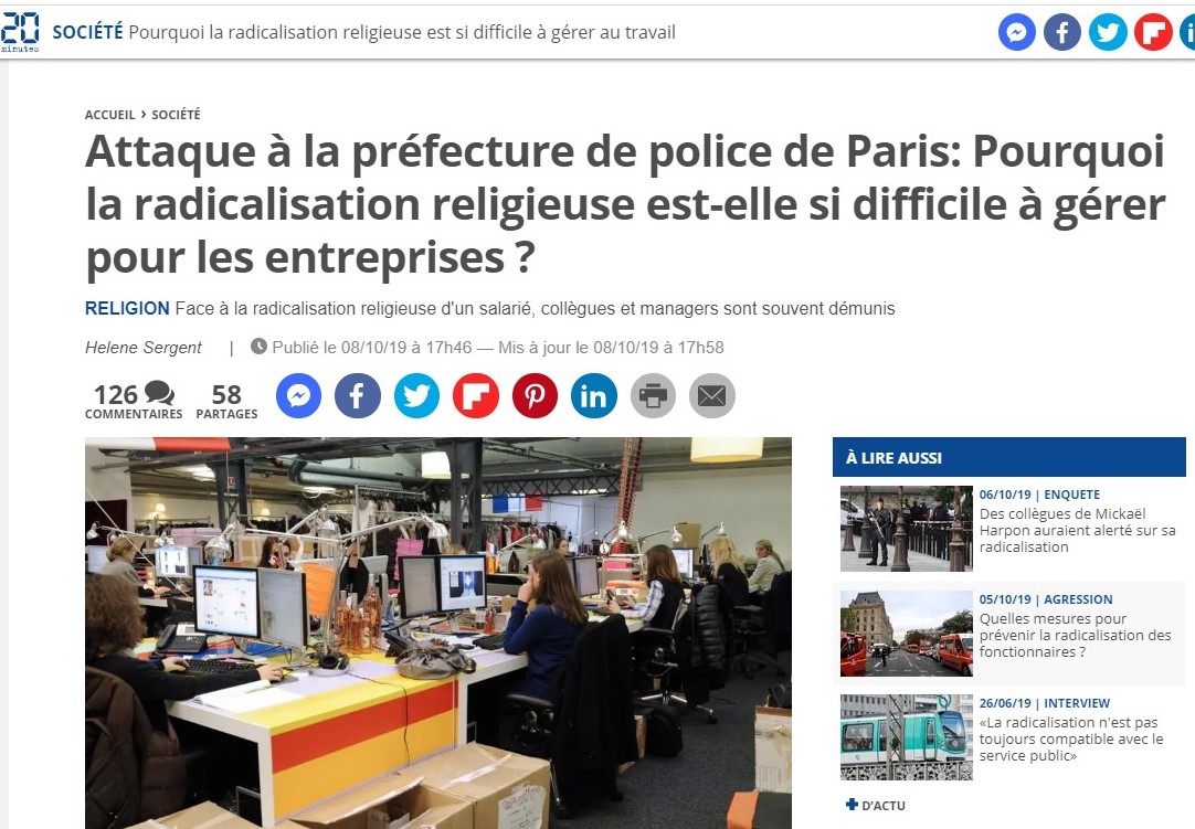 Radicalisation en entreprise : le CDSE dans 20 Minutes