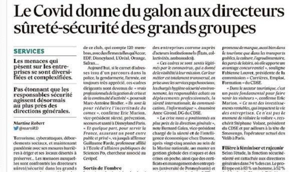 « Le Covid donne du galon aux directeurs sûreté-sécurité des grands groupes » (Les Echos)