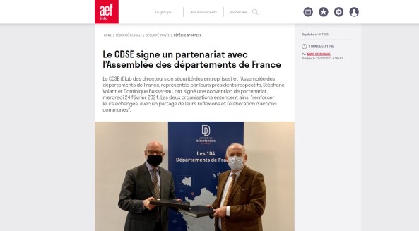Le partenariat signé entre le CDSE et l’ADF est dans AEF Info