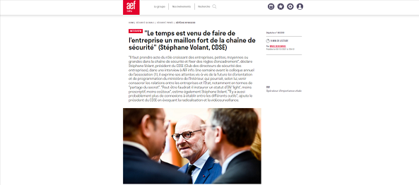 Colloque du CDSE 2021 : « Le temps est venu de faire de l’entreprise un maillon fort de la chaîne de sécurité » (Stéphane Volant à AEF info)
